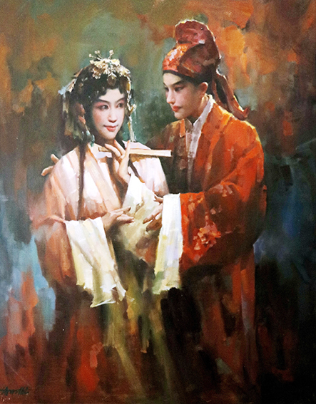 赵新颖作品《桃花扇》规格：90cm×120cm 创作年代：2013年